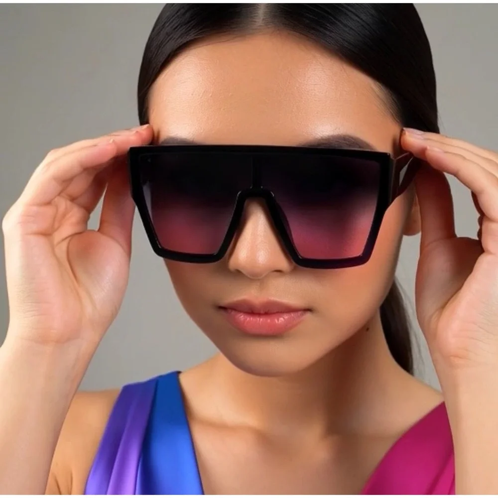 Oversized‎ Fashion Sunglasses Pink Blue Ombre Lens Square Frame Shield Sunnies